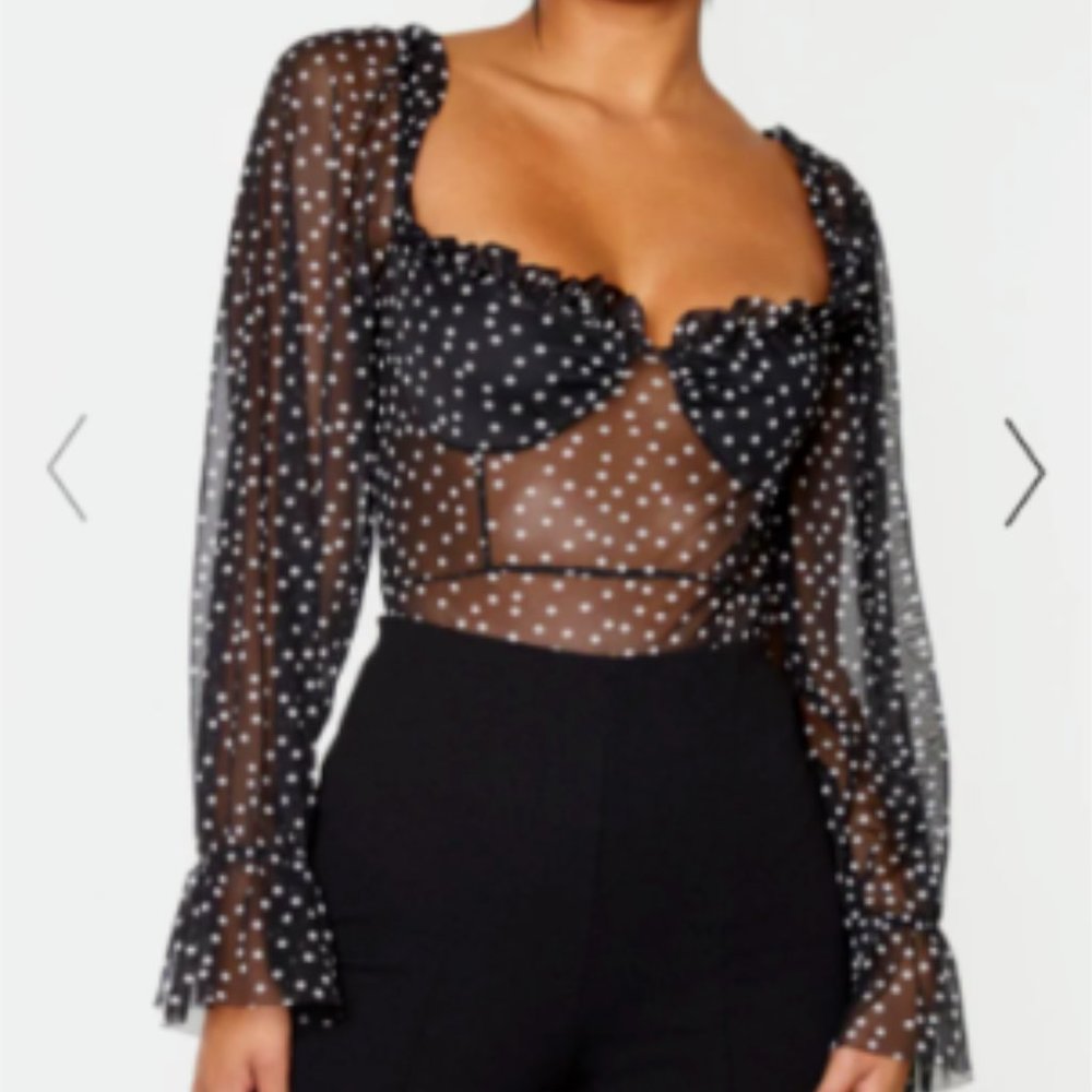 PLT Mesh Polka Dot Milkmaid Bodysuit Size 6